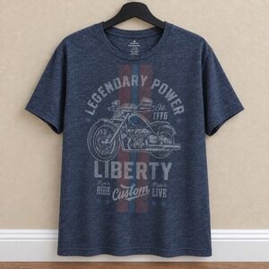 Biker Motorcycle Graphic T Shirt XL Blue USA Flag Eagle Patriotic 4th July